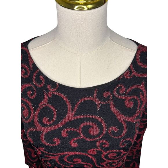 Jessica Howard Women’s 10 Evening Midi Dress Red Black Sparkle Holiday Party - Picture 2 of 9